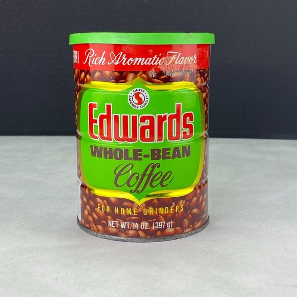 Vintage Safeway Edwards Whole Bean Coffee 14oz Advertising Tin Metal Can - Picture 1 of 11